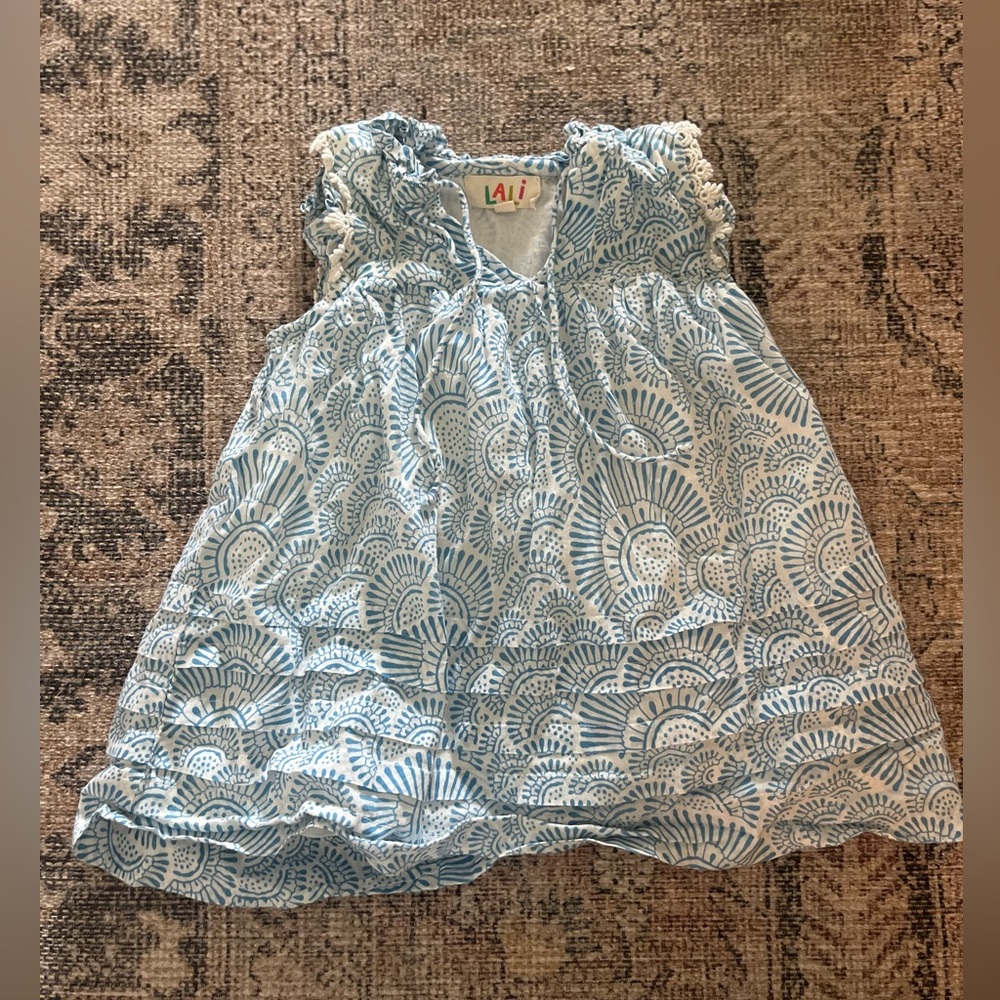 Lali toddler girl Blue and White patterned Dress cotton 2T - Picture 6 of 6